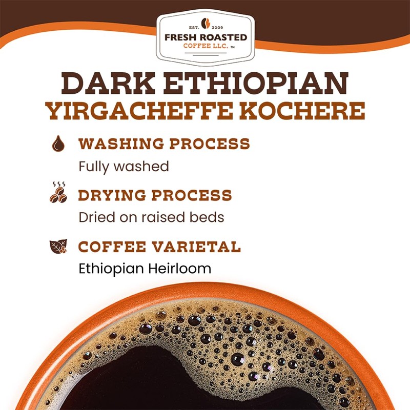 Fresh Roasted Coffee, Dark Ethiopian Yirgacheffe Kochere, 2 lb (32