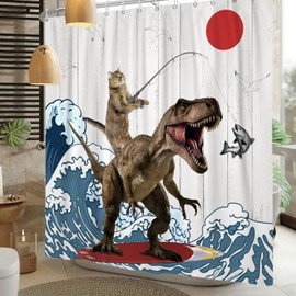 Dinosaur Shower Curtain, Funny Shower Curtain Set Shower Curtains for Bathroom, Black White Cartoon Animal Shadow Bathroom Accessories Art Home Decor 72"X72"