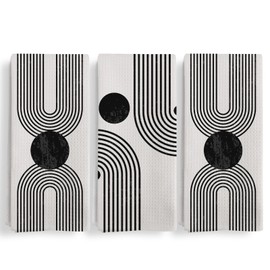 Qeheb Abstract Boho Black and White Kitchen Towels Set of 3, Mid Century Modern Boho Sun Arch Decorative Dish Tea Towels, Minimalist Contemporary Hand Towels for Bathroom Decor, 16X24In