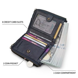 VANNANBA Men Wallets with Zipper Genuine Leather Retro Multifunction with 2 Large Zipper Pocket, 6 Card Slots