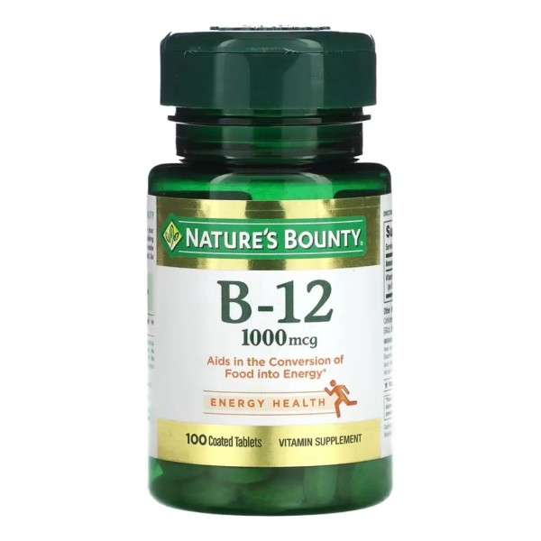 Natures Bounty Vitamina B-12 1000 mcg 100 tabletas recubiertas, suplemento