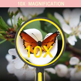 ELTVISII 10X Magnifying Glass for Reading 100mm Large Handheld Portable Book Magnifier for Kids Seniors, Loupe for Close Work, Classroom, Hobby Observation (Yellow)