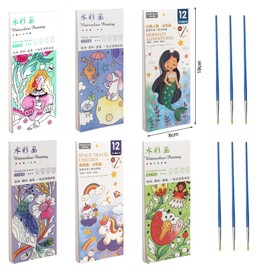 ZMDMAH Pack of 6 Children's Watercolour Colouring Book, 72 Pages Mini Colouring Book, Mini Paint Pad, Watercolour Colouring Book with Water Tank Brush, Watercolour Colouring Book with Watercolours,