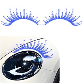 Wuyaoyao 2PCS Car Headlight Eyelashes Stickers, Reflective Eyelash Car Stickers, Waterproof Cute Fake Eyelash Decals for Headlights, Universal Exterior Car Accessories Decoration (Blue)