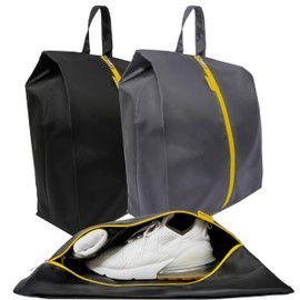 Shoe Travel Bag with Inner Pockets - Universal Water Resistant Shoe Carrier Storage Cube Pouch with Zipper & Handle - Portable Shoe Bag for Gym, Traveling, Dance, Cross Country - Black & Grey