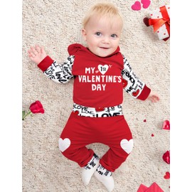 Newborn Baby Boy Valentines Day Outfit My First Valentines Day Baby Boy Outfit Red hoodie Love Pants Baby Valentines Day Gift