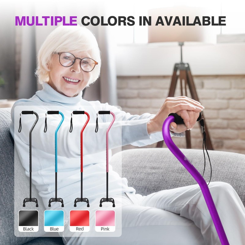 BeneCane Quad Cane Adjustable Walking Cane with Offset Soft Cushioned