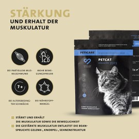 Peticare PetCat Health 3503 Muscle Building Muscle Maintenance Powder for Cats with Essential Amino Acids, Collagen Strengthens Muscles, Relieves Joints High Acceptance Natural Supplement Food