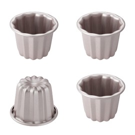 CHEFMADE Canele 6.6 cm 4 Piece Non-Stick Muffin Pan for Oven Baking Champagne Gold