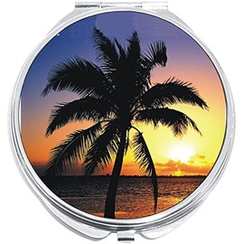 NewCharms Palm Tree Tropical Sunset Compact with Mirrors - Perfect Pocket and Purse Size Folding Mirror for Applying Make Up Anywhere