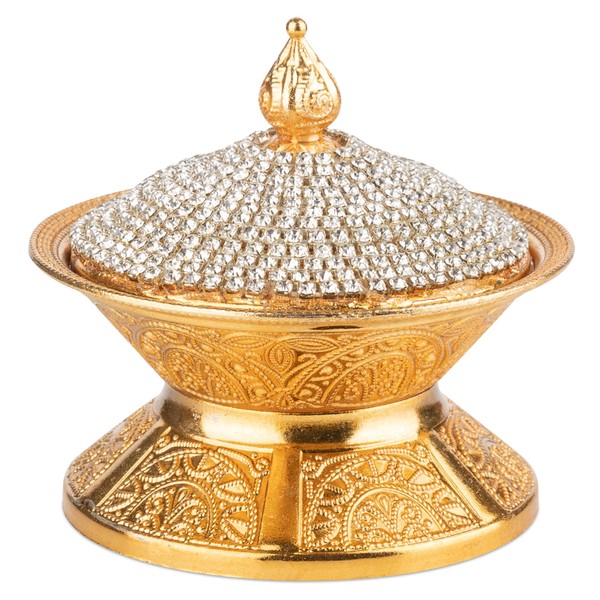 Alisveristime Coated Handmade Brass Sugar Chocolate Candy Bowl Serving Dish with Lid (Crystal Telka) (Gold)