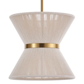 ELYCCUPA Hand Woven Boho Pendant Light Coastal Mini Modern Chandelier Adjustable Transitional Minimalist Pendant Lighting Fixtures for Kitchen Island Dining Room, White, Dia 12.2”, UL Listed