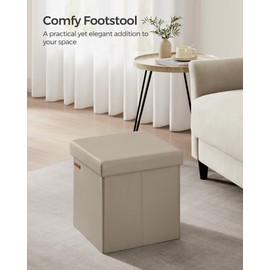 SONGMICS 15 Inches Ottoman with Storage, Footstool, Storage Ottoman, Synthetic Leather, 660 lb Load Capacity, for Dorm Room, Living Room, Bedroom, Camel Brown ULSF010K03