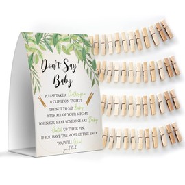 Don't Say Baby Set - One 5x7 Sign and 50 Mini Clothespins, Baby Shower Games, Baby Shower Decoration, Gender Neutral Baby Shower - MsJb025