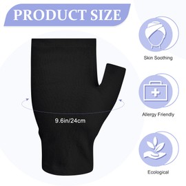 Casuallined 6 Pairs Fingerless Eczema Gloves Moisturizing for Adults Cotton Overnight Dry Hands(Black)