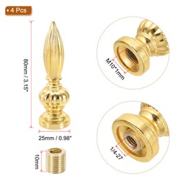 PATIKIL 25x80mm Lamp Shade Finial, 4 Pcs Lamp Finials Caps Knob M10x1mm Threaded Alloy Solid Lamp Finial Decoration for Lamp Shade Table Floor Lamps, Gold Tone
