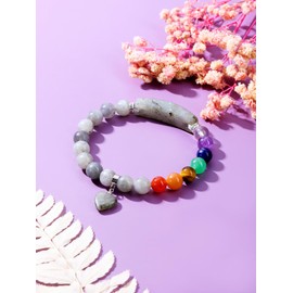 Jovivi 7 Chakra Bracelets for Women Men Natural Chakra Gemstones 8mm Round Beads Labradorite Crystal Heart Bracelet Reiki Healing Stones Energy Stretch Bracelet Jewelry Gifts