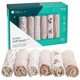KOALA BABYCARE - Muslin Cloths Baby 30 x 30 cm Made of Soft Cotton - Burp Cloths Baby Pack of 6 - Muslin Cloth Baby Absorbent and Breathable Ideal for Cleaning and Drying - Pink
