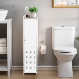 ShellKingdom Toilet Paper Holder Stand, Slim Bathroom Storage Cabinet with Doors and Shelves, Storage Cabinet for Bathroom Small Spaces, 28.7 x 12.6 x 6.7 inch