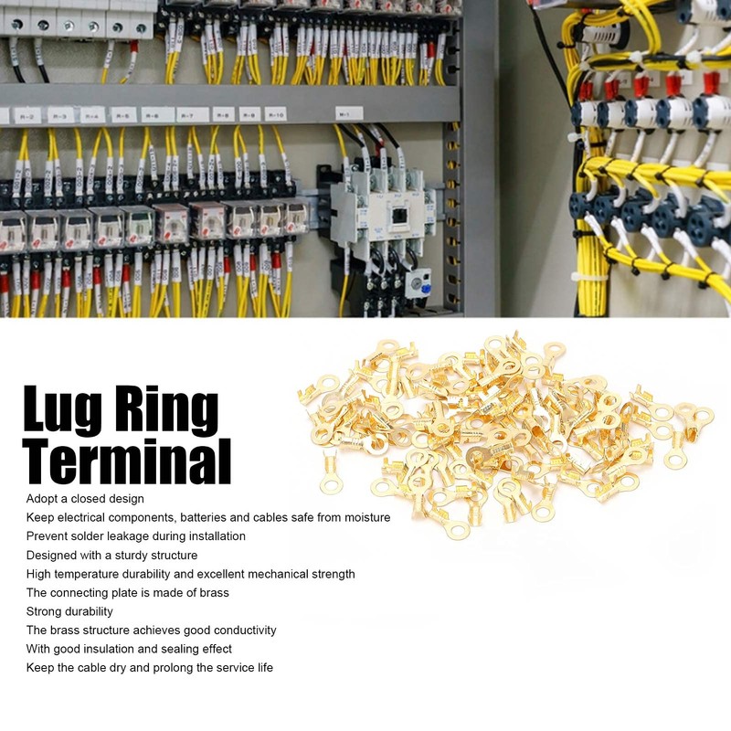 160pcs Copper Ring Terminals, M4 4.2mm Brass Wire Connectors, Wire