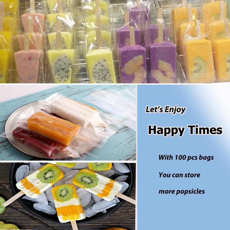Popsicle Bags Sealable, Ice Cream Bags For Ice Pops, Self-adhesive