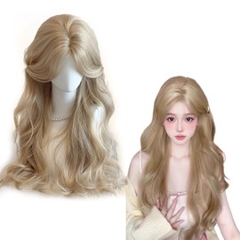 HAPVITAL Women's Wig, Lolita, Long Curl, Twin Tails, Gold Wig, Butter Gold, Harajuku Style, Women's, Small Face, Popular, Heat Resistant, Cosplay, Hair Net, Fashion Events, Halloween, Disguises, Festivals, Midsummer (Linen Gold)