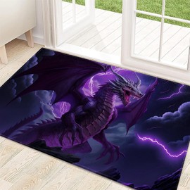 ainori Purple Lightning Dragon Indoor Door Mat 29.5x17in,Non Slip Backing Fantasy Animal Floor Mat,Non Woven Entryway Rug,Welcome Mats Decor,for Entrance Inside Porch Bedroom Kitchen,Doormats Gifts