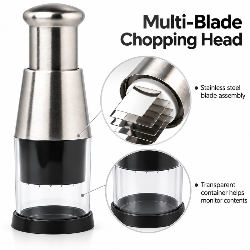 Stainless Steel Manual Garlic Chopper – Push-Down Mini Food Mincer