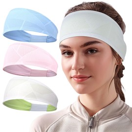 Sports Headband Men Women - Double Sided Thin Stretchy Non-Slip Hair Band, Breathable Sweatband Forehead for Fitness, Running, Cycling, Hiking (Pack of 3) (Sky Blue + Pink + White)
