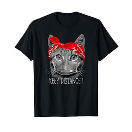 Keep Distance - Cat Kitten with Mouthguard Face Mask Men Women Kids T-Shirt