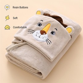 Asnewkit Hooded Baby Towel, Baby Bath Towels with Hood,Unique Animal Design Baby Towel with Hood Soft Absorbent Baby Bath Towels, for Newborn Baby Boy and Girl (L-Brown Lion)