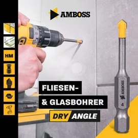 Anvil DryAngle Diameter 4 mm Tile Drill, Glass Drill, Ceramic Drill, Hexagonal Shank for Drills, Glass / Wall Tiles, Roof Tiles, Ceramic Drilling