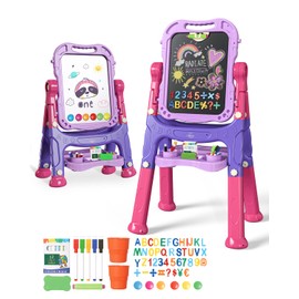 Lehoo Castle Easel for Kids, 4 in 1 Double Sided Kids Art Easel with Magnetic White Board & Chalk Board, Adjustable Standing Toddler Easel with Drawing & Writing Accessories - Gift for Boys and Girls