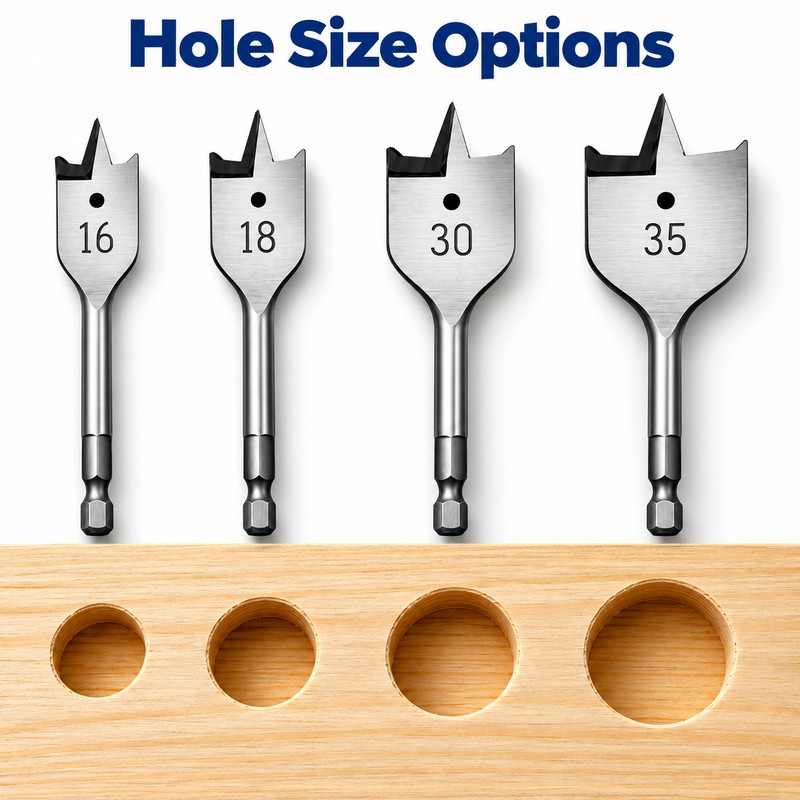 14, 16, 18, 30, 35mm Flat Wood Drill Bit, Hex