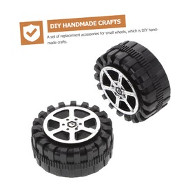 Totority Miniature Tires and Axles Set - 50pcs Bus Toy Wheels - Plastic Car Rolls - 25pcs Round Rod Axle Black