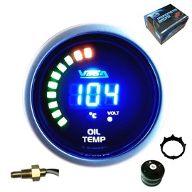 VEGA ELECTROMECHANICAL GAUGE, 52 mm French Brand Digital Display and LEDs Oil Temperature Gauge, Probe 1/8-27NPT 10 mm, From 20 to 150 °C