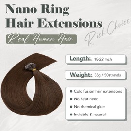 Rich Choices Nano Hair Extensions Real Human Hair 24 Inch Medium Brown Straight Remy Human Hair Nano Beads Nano Ring Hair Extensions, 35 Strand/Pack