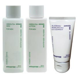 Innisfree Green Tea for Men 2 types (skin + lotion) + Blueberry Rebalancing 5.5 Cleanser 100ml / 이니스프리 그린티 포맨 2종구성(스킨+로션)+블루베리 리밸런싱 5.5 클렌저 100ml