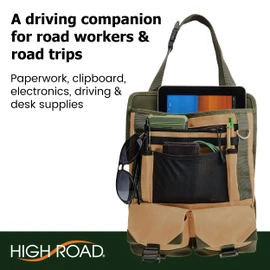 High Road Cotton Canvas Front Seat Organizer with Tablet and File Compartments, 9-pocket Car Office Passenger Seat Organizer