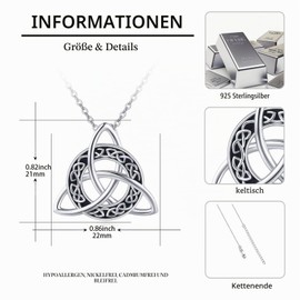 Midir&Etain Celtic Chain 925 Sterling Silver Celtic Knot Trinity Pendant Necklace Celtic Jewellery Gifts for Women Girls Men