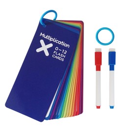 Dinggaogao 15 Pcs Multiplication Flash Cards (0-12), 2 Dry Erase Markers (Blue and red), and 2 Blue Loose Leaf Binder Rings, Family Classroom Multiplication Times Table Flash Cards