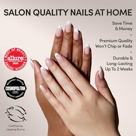 Glamnetic - MaDamn | Uñas postizas con punta francesa, cortas y puntiagudas en forma de almendra con acabado UV, uñas semitransparentes de calidad de 