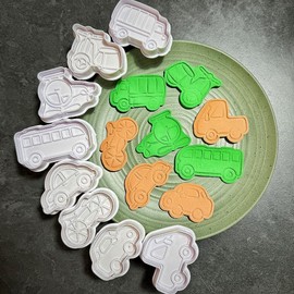 Vehicle Cookie Cutter Set,Cars Cookies Stamps,Bus Cookies Press Cookie Moulds For Baking,Cookie Mould Set Kitchen Tools,With 50pcs Biscuit Packaging Bags(Vehicle,8pcs)