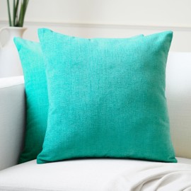 Encasa XO Chenille Cushion Covers Set of 2 | Turq - (16"x16") (40x40 cm) | Decorative Accent Square Throw Pillow Cases For Couch, Home Decor, Sofa