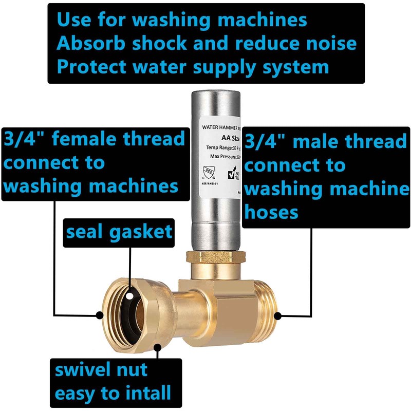 (2 Pack) Lidertik Water Hammer Arrestor Washing Machine 3/4 Absorb