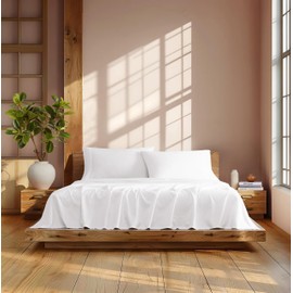 Linen Closet Cotton Linen Herringbone 4-Piece Sheet Set, Queen, White