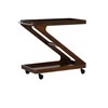 Powell Mannon Dark Brown Wooden Z-Shaped Bar Cart with Tempered