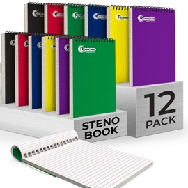 Rosmonde Steno Pads Spiral 6x9 12 Pack, Gregg Ruled Steno Pad, Assorted Colors, 80 Sheets (160 Pages) Long Lasting, Bulk B2B Value Pack, Bulk Steno Notebooks Top Spiral Steno Book for Office & Home