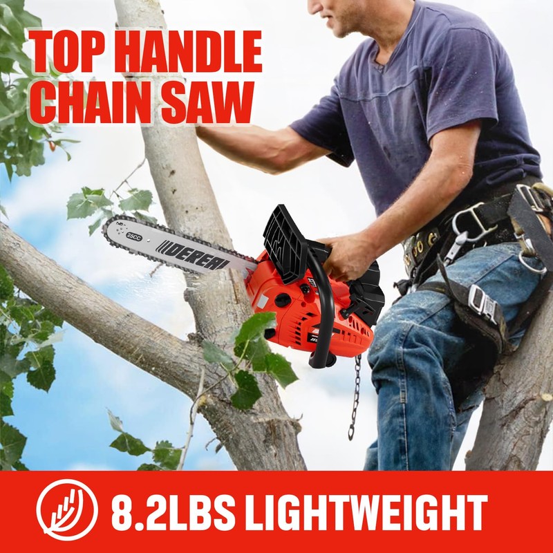 12 Inch Gas Chainsaw, 25.4CC 2-Stroke Top Handle Gas Powered
