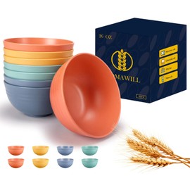Homawill Unbreakable Large Cereal Bowl Wheat Straw Lightweight Bowls and Salad Bowls,Microwave & Dishwasher Safe,Sets of 8 for Cereal Salad Soup Noodle BPA Free 26oz,Multicolor